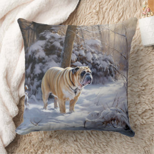 Bulldog Let It Snow Christmas Brushed Cushion