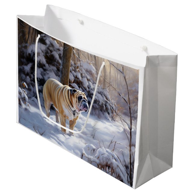 Bulldog Let It Snow Christmas Brushed  Large Gift Bag (Front Angled)