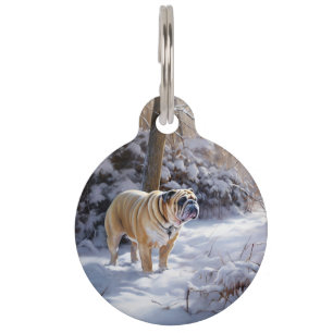 Bulldog Let It Snow Christmas Brushed Pet Tag