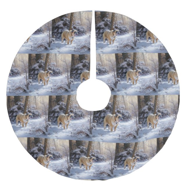 Bulldog Let It Snow Christmas Brushed  Polyester Tree Skirt (Front)