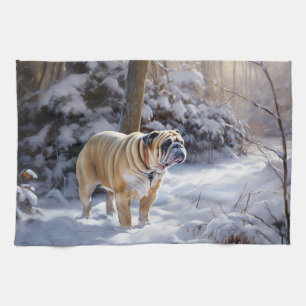 Bulldog Let It Snow Christmas Brushed  Tea Towel