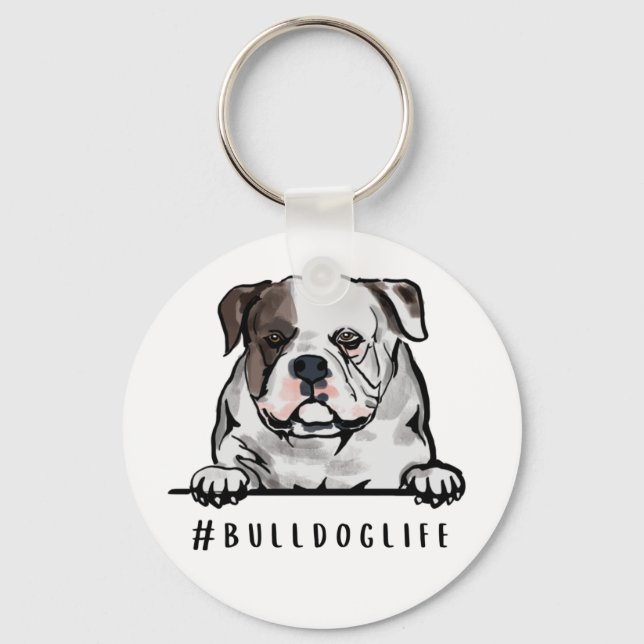 Bulldog Life English Bulldog Illustration Coaster  Key Ring (Front)