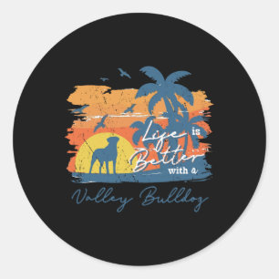 Bulldog Life Is Better Vintage Sunset  Classic Round Sticker