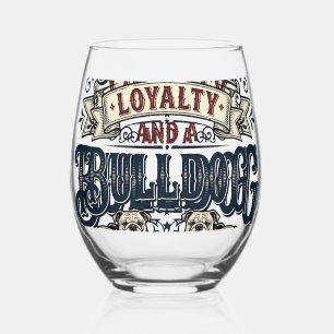 Bulldog Love Shirt Vintage Engraving Dog Quote Des Stemless Wine Glass