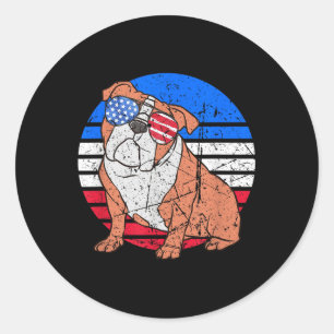 Bulldog Lover Sungles Patriotic American Flag Classic Round Sticker