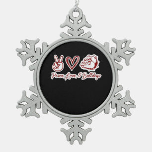 Bulldog Lovers Bulldog Peace Love Bulldog Owner Snowflake Pewter Christmas Ornament
