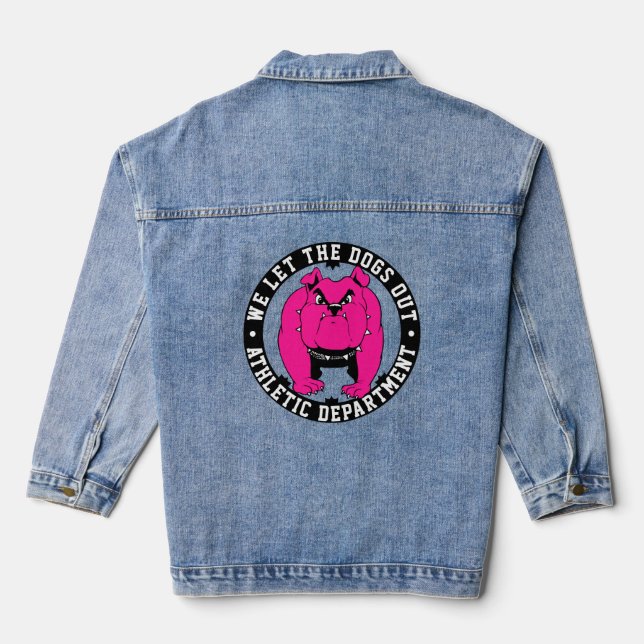 Bulldog Mascot Sports We Let The Dogs Out Athlete Denim Jacket (Back)