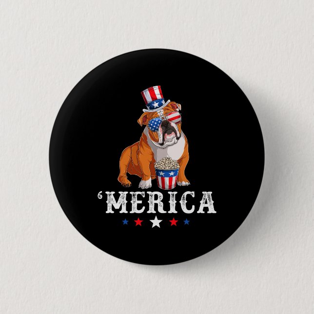 Bulldog Men Women Usa American Flag English Bulldo 6 Cm Round Badge (Front)