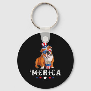 Bulldog Men Women Usa American Flag English Bulldo Key Ring