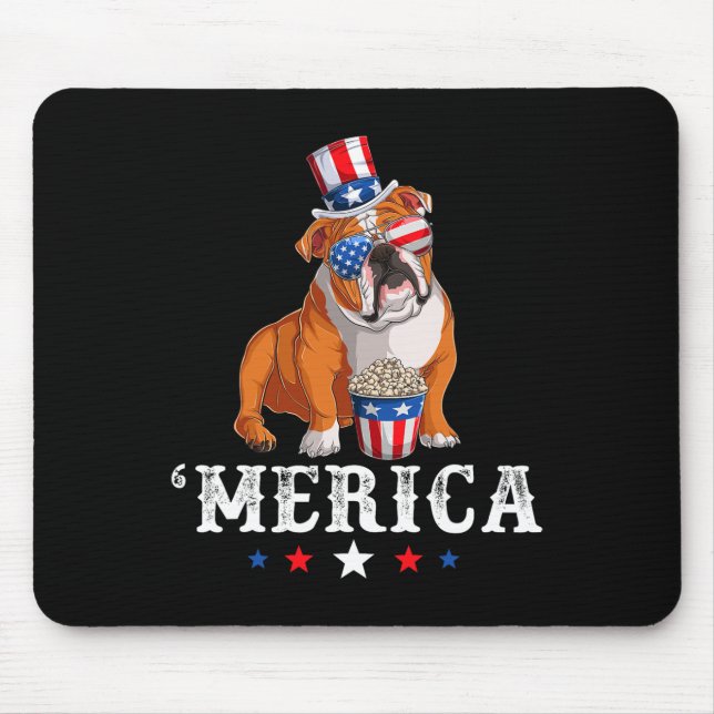 Bulldog Men Women Usa American Flag English Bulldo Mouse Pad (Front)