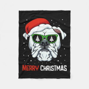 Bulldog Merry Christmas Pajama Cute Dog Santa Hat Fleece Blanket