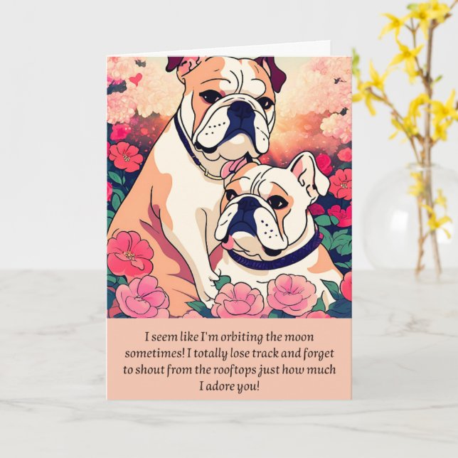 bulldog message happy birthday card (Yellow Flower)