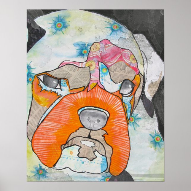 Bulldog Mixed Media Collage Poster (Front)