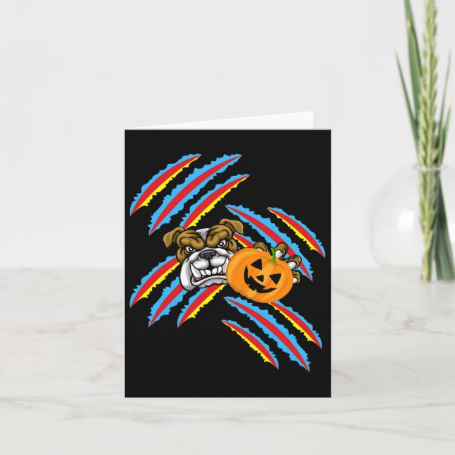 Bulldog Mum Halloween Pumpkin  Card (Front)