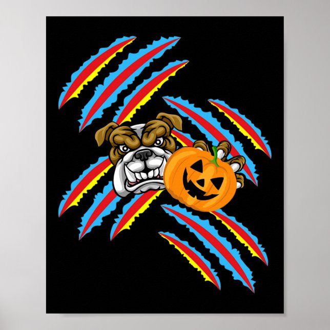 Bulldog Mum Halloween Pumpkin  Poster (Front)