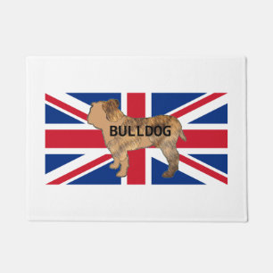 bulldog name silhouette on flag fawn and brindle.p doormat