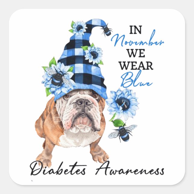 Bulldog November We Wear Blue Diabetes Awareness Square Sticker (Front)