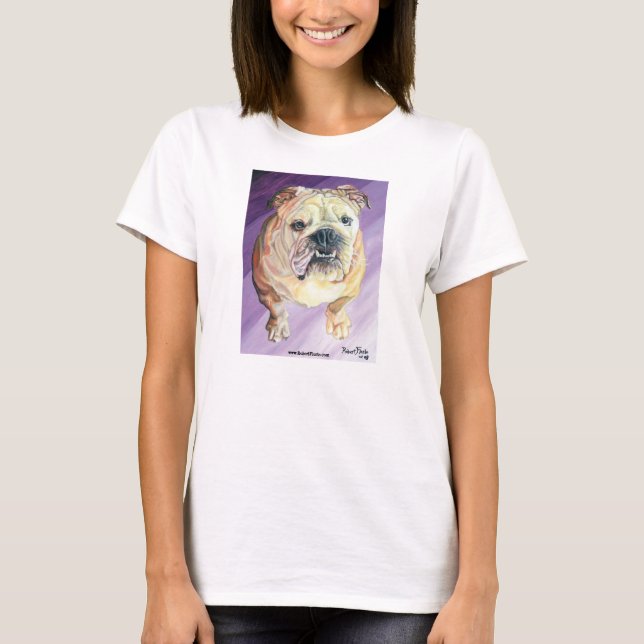 Bulldog Oil Portrait White Ladies Fitted T-Shirt (Front)
