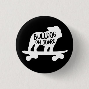 Bulldog on Board   Skateboarding Dog Silhouette 3 Cm Round Badge
