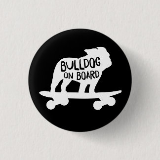 Bulldog on Board | Skateboarding Dog Silhouette 3 Cm Round Badge