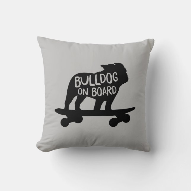 Bulldog on Board | Skateboarding Dog Silhouette Cushion (Front)