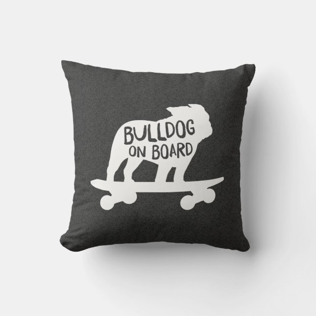 Bulldog on Board | Skateboarding Dog Silhouette Cushion (Front)