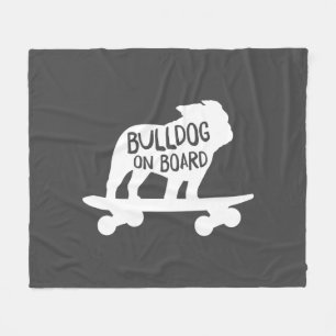Bulldog on Board   Skateboarding Dog Silhouette Fleece Blanket