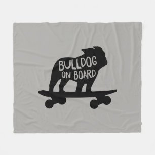 Bulldog on Board Skateboarding Dog Silhouette Fleece Blanket