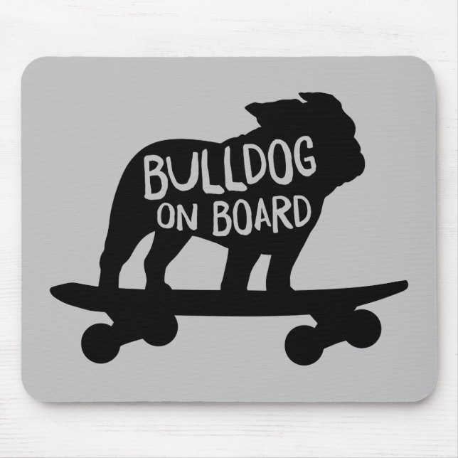 Bulldog on Board | Skateboarding Dog Silhouette Mouse Pad (Front)