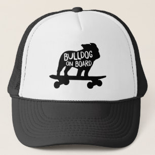 Bulldog on Board   Skateboarding Dog Silhouette Trucker Hat