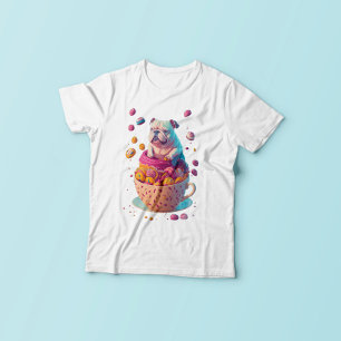 Bulldog On Coffee Cup, Dog Lovers and Sweet Candys T-Shirt