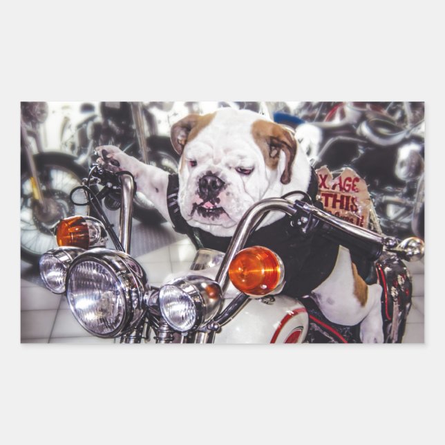 Bulldog on Motorcycle Rectangular Sticker (Front)