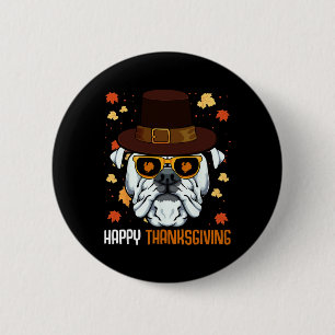 Bulldog On Sunglasses Thanksgiving Day Dog Turkey 6 Cm Round Badge