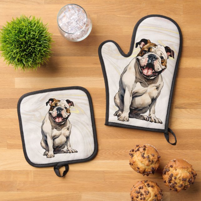 Bulldog Oven Mitt & Pot Holder Set (Top Down)