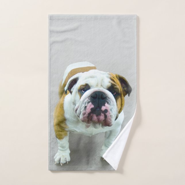 Bulldog Painting - Cute Original Dog Art Bath Towel Set (Hand Towel)