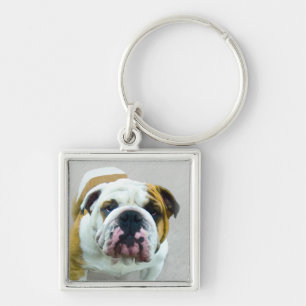 Bulldog Painting - Cute Original Dog Art Key Ring