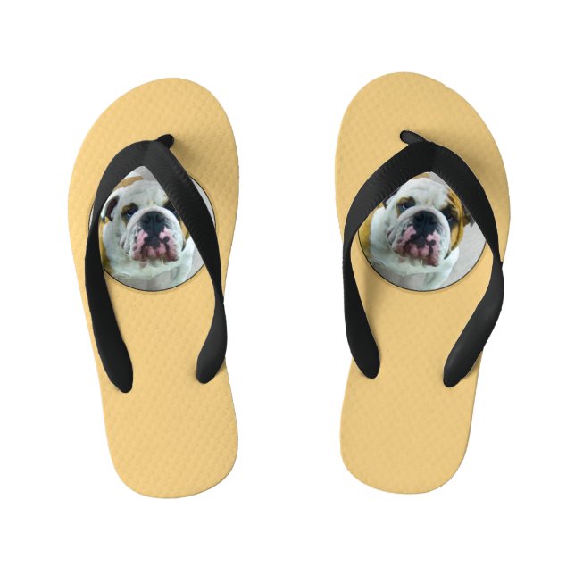 Bulldog Painting - Cute Original Dog Art Kid's Jandals (Footbed)