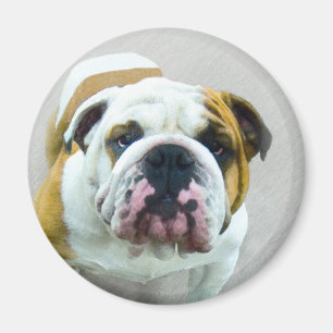 Bulldog Painting - Cute Original Dog Art Magnet