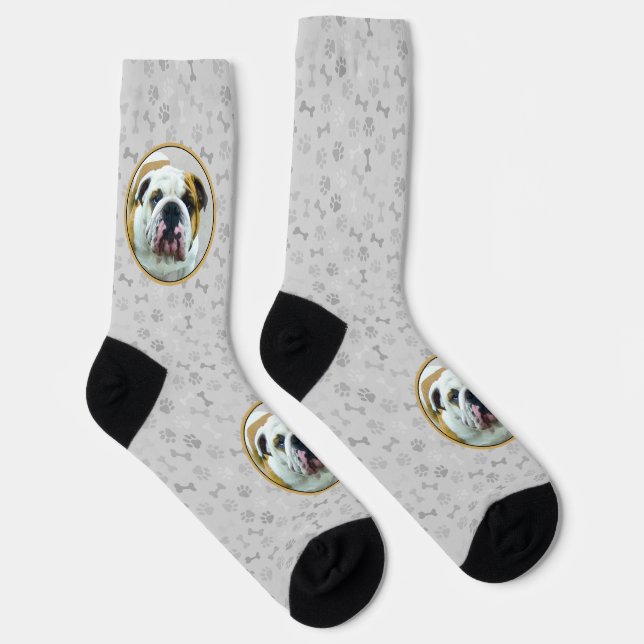 Bulldog Painting - Cute Original Dog Art Socks (Right)