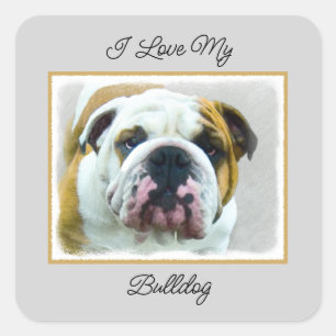 Bulldog Painting - Cute Original Dog Art Square Sticker
