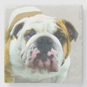 Bulldog Painting - Cute Original Dog Art Stone Coaster