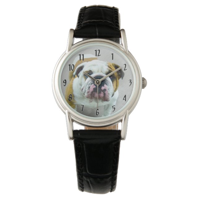 Bulldog Painting - Cute Original Dog Art Watch (Front)