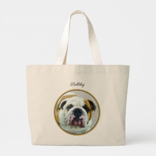 Bulldog Painting Red and White English Pet Dog Art Large Tote Bag