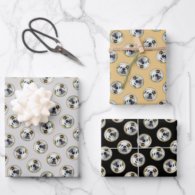 Bulldog Painting Red and White English Pet Dog Art Wrapping Paper Sheet (Front)