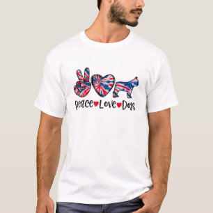Bulldog Peace Love Dogs Red White Blue Tie Dye 4Th T-Shirt