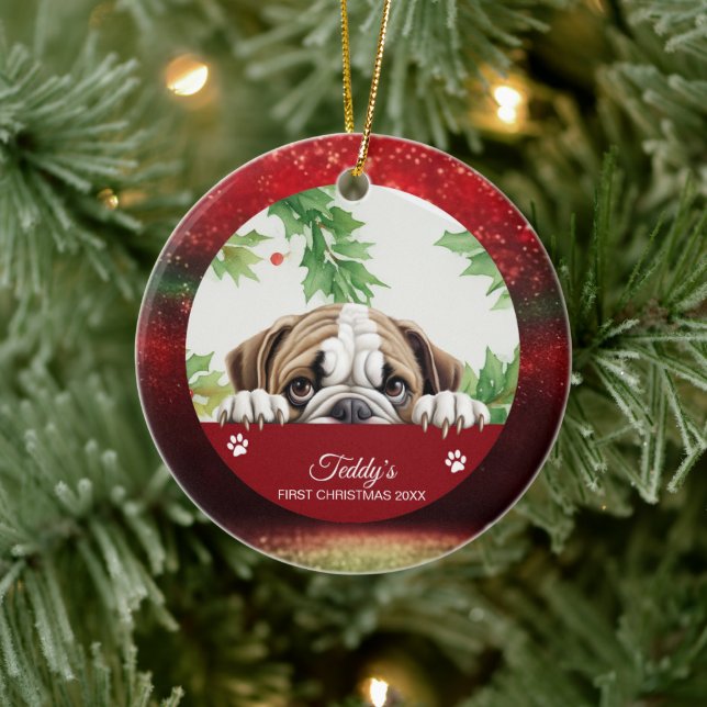Bulldog Personalised First Christmas Ceramic Tree Decoration (Tree)