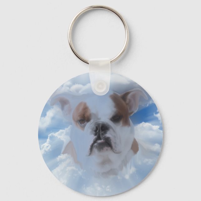 Bulldog Pet with Heaven Clouds Key Ring (Front)
