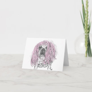 Bulldog Pink Wig Birthday Celebration note Card