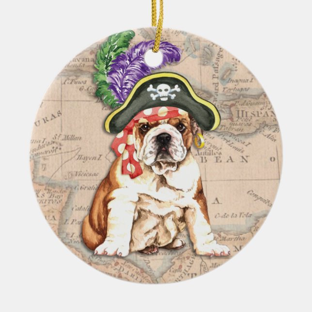 Bulldog Pirate Ceramic Tree Decoration (Front)