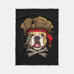 Bulldog Pirate Jolly Roger Crossbones Dog Lover Fleece Blanket